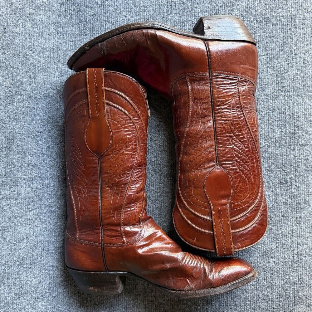 Vintage Lucchese L6609 Brown Leather Cowboy Western Boots Men’s 11 D USA - Picture 9 of 16